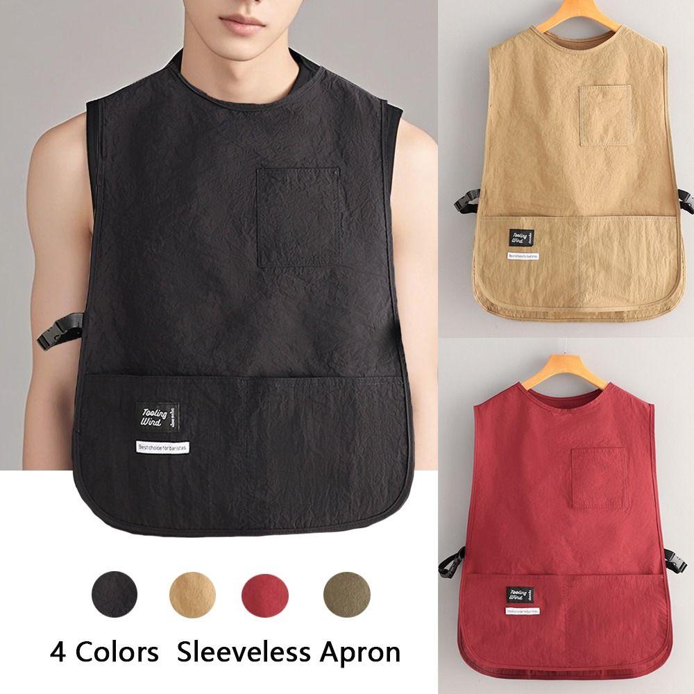 Latzschürze im Westenstil mit Ärmeln Wasserdicht Kaffeehaus-Uniform Mehrzweck-Küchenschürzen Gastronomie
