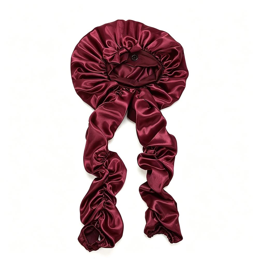 Satin Material Sleep Bonnet Long Curling Ribbons Non-Slip Design Satin Bonnet Soft Fabric Adjustable Fit Heatless Curl Bonnet