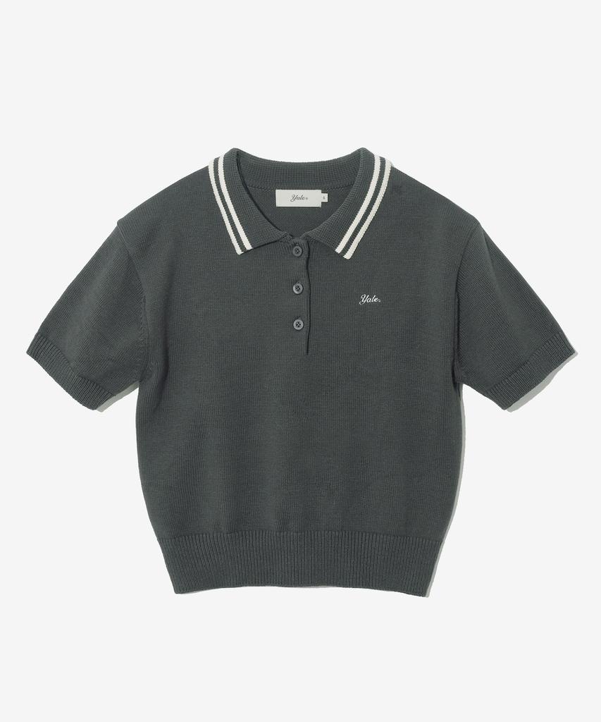 YALE Cotton Polo Crop Knit_Charcoal