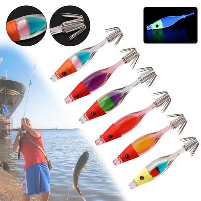 5cm Artificial Fluorescent Fishing Lures Glow Squid Hook Jigs Octopus Cuttlefish Jig Bait Luminous Squid Bait Sea Fishing Tackle