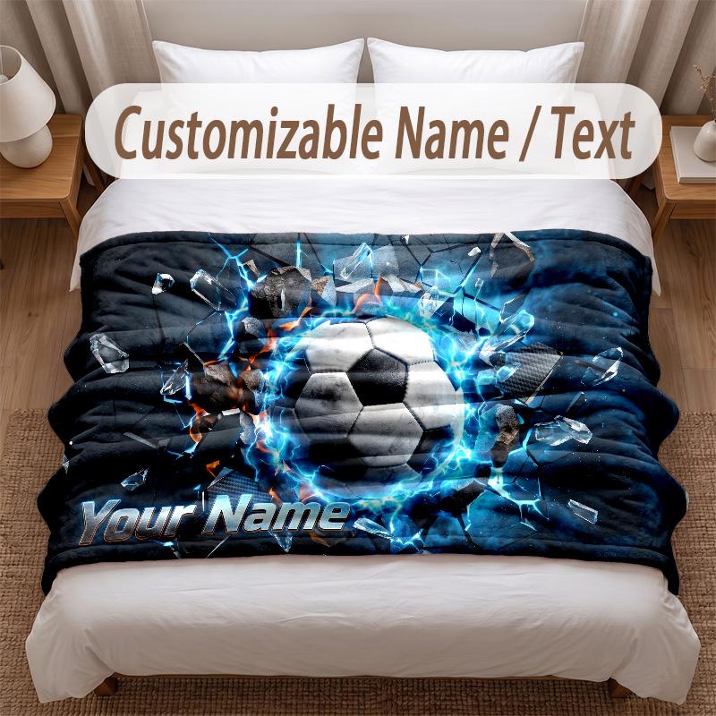 Fußball-Thema Weiche Decke Personalisierter Benutzerdefinierter Name Textdruck Warme Decke Zuhause Sofa Schlafzimmer Dekoration