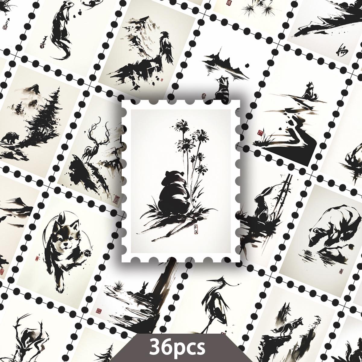 36 Ink Wash Animal Stamp Stickers for Scrapbooking, DIY Notebooks, and Stationery Decoration - PVC Set No