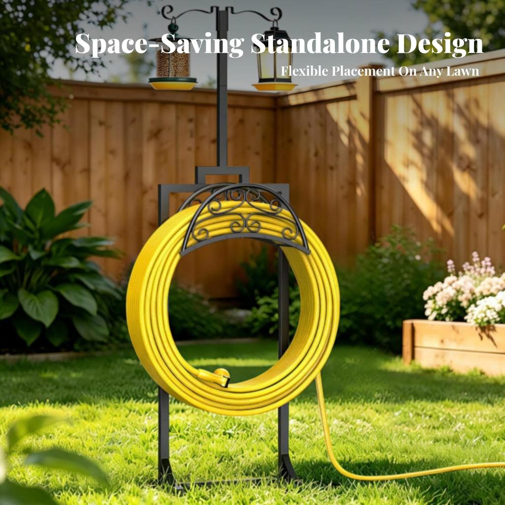 Garden Hose Holder with Spikes Decorative Scrollwork Freestanding Pointed Stakes Yard