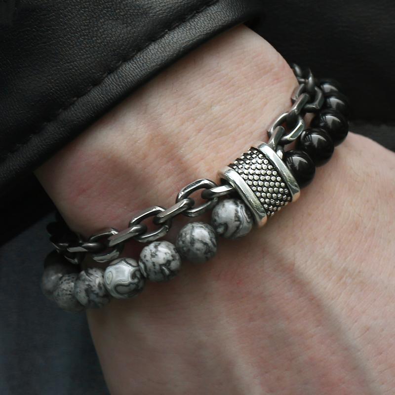 Retro Beaded Bracelet Iron Chain Bracelet Men's Bracelet