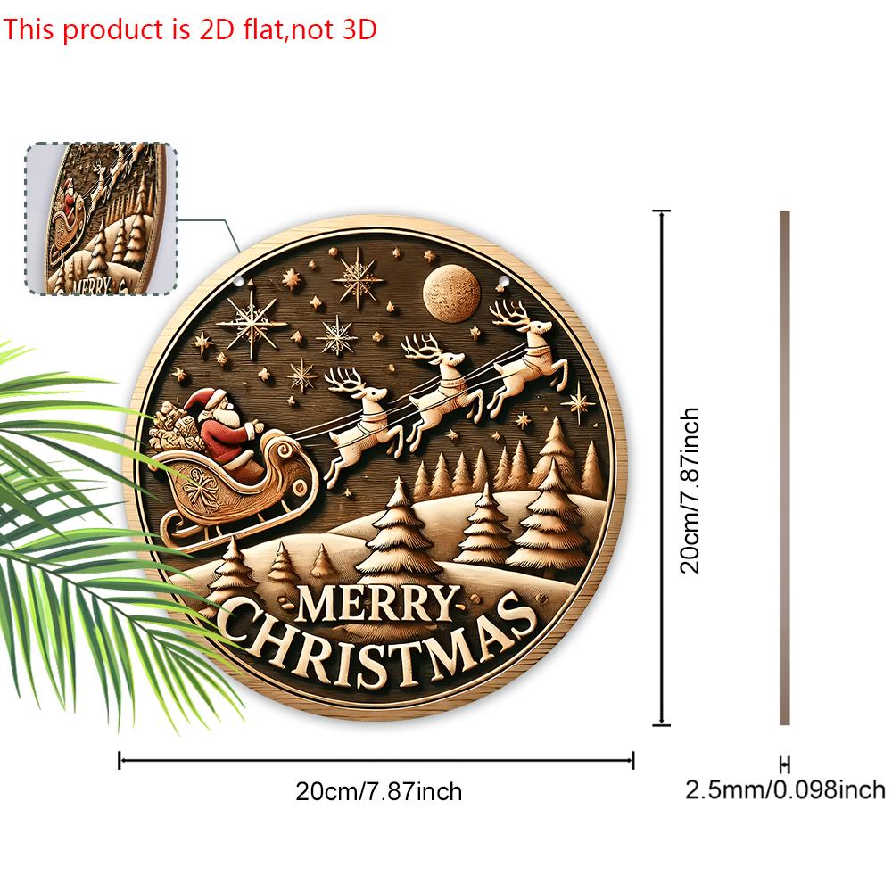 Panneau de Noël Classique en Bois Père Noël - Panneau Rond Navidad pour Décoration de Cour Porte Murale - Décoration de Noël Idéale
