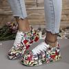 Damen-, Niedrig geschnitten, Freizeitschuhe, Graffiti-Druck, Sportschuhe, Schnürschuhe, Dicksohlig, Board-Schuhe