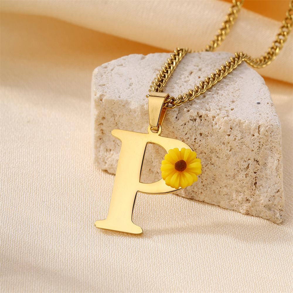 Atoztide Color Flower Initial Letter Pendant Necklace for Women Chunky Alphabet Name Drop Choker Chain Jewelry Mothers Day Gift