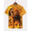 Men's Flame Lion 3D Printed T-Shirt Casual Short Sleeve Crewneck Top Cool Roaring Fire Animal King Graphic Tee Hip Hop Style Streetwear Fashion