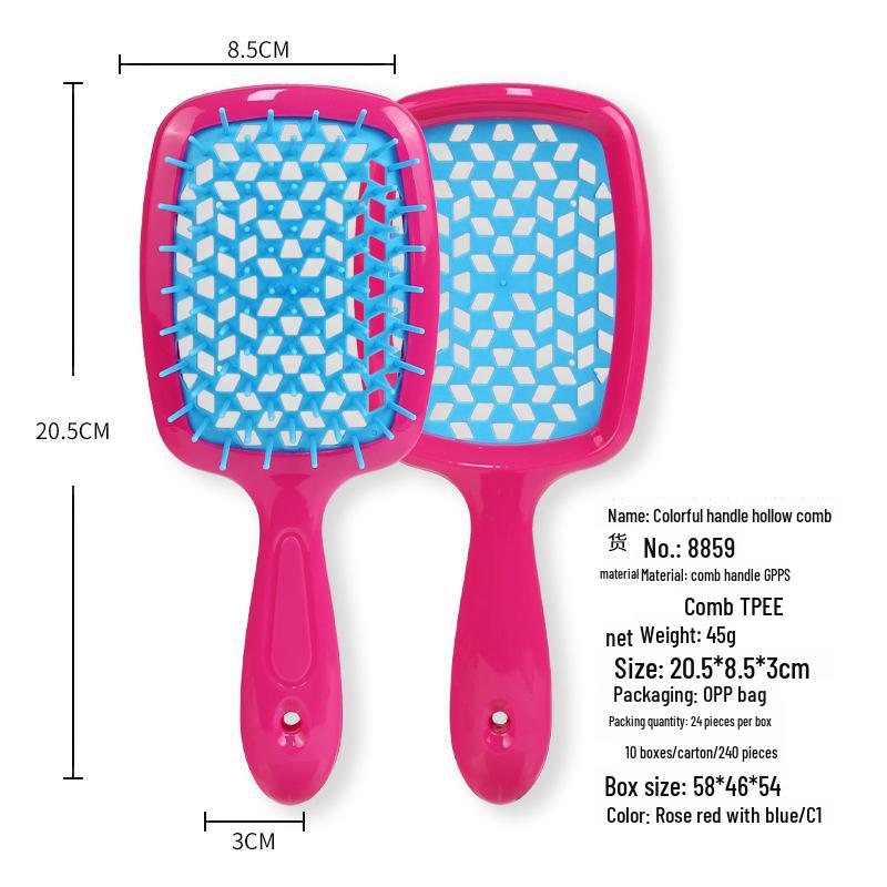 Pente de Massagem com Grelha Quadrada de Emenda – Ferramenta para Cabelo Volumoso e Alisamento