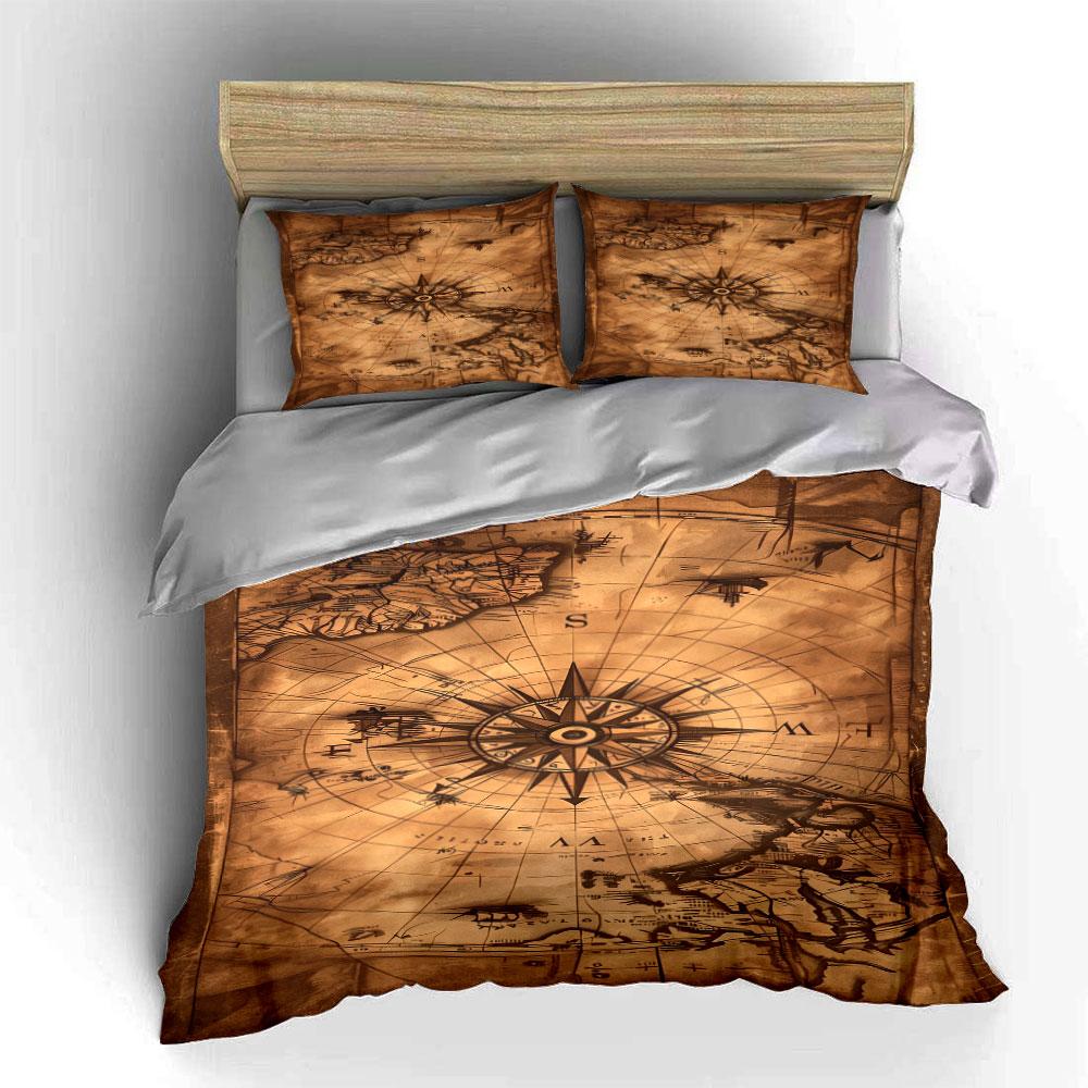 Vintage Map Decor Set Multiple Sizes Kid'S And Adults' Bedroom Exquisite 3Pc Bedding Set, Gift