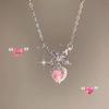 Cute Sweet Pink Bow Necklace Ladies Fashion Sparkling Rhinestone Heart Shape Pendant Clavicle Chain Delicate Wedding Accesories