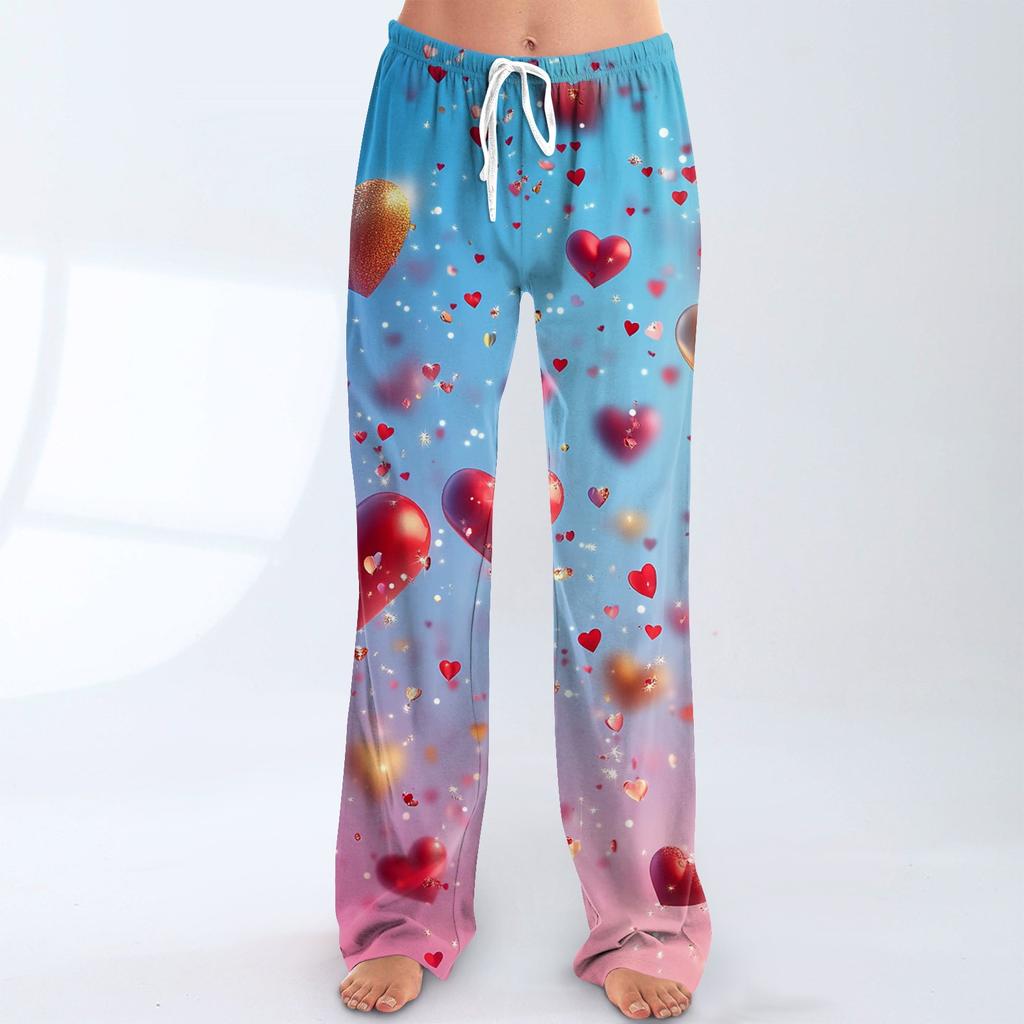 Womens Pajama Pants Sleepwear Casual Drawstring Elastic Waist Pants Comfy Straight Yoga Loose Trousers