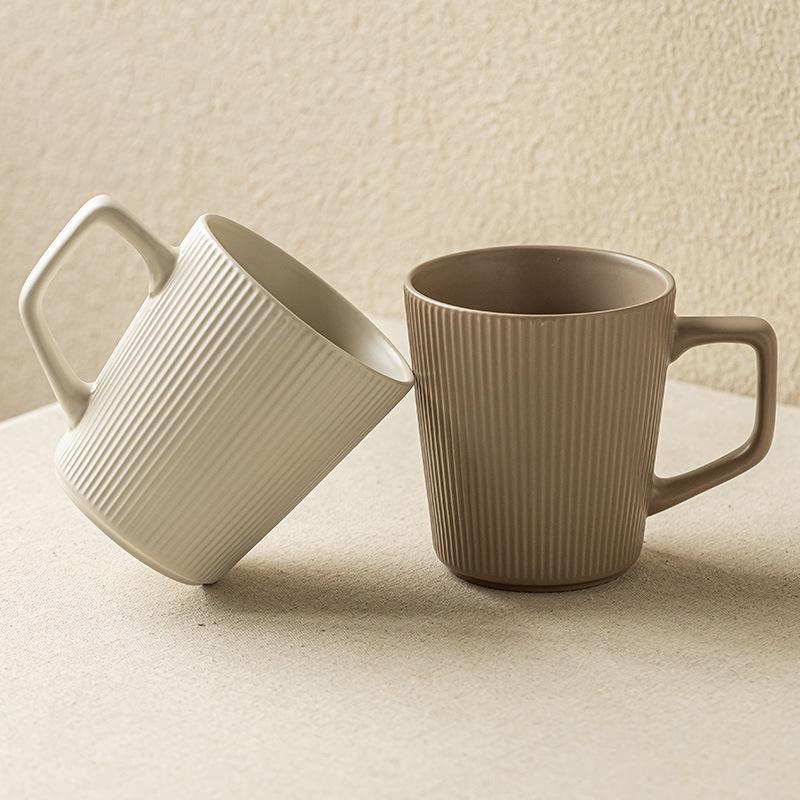 Simple Wind Vertical Pattern Ceramic Water Cup High Value Household Large Capacity Mug Couple Pair Cup Office Use