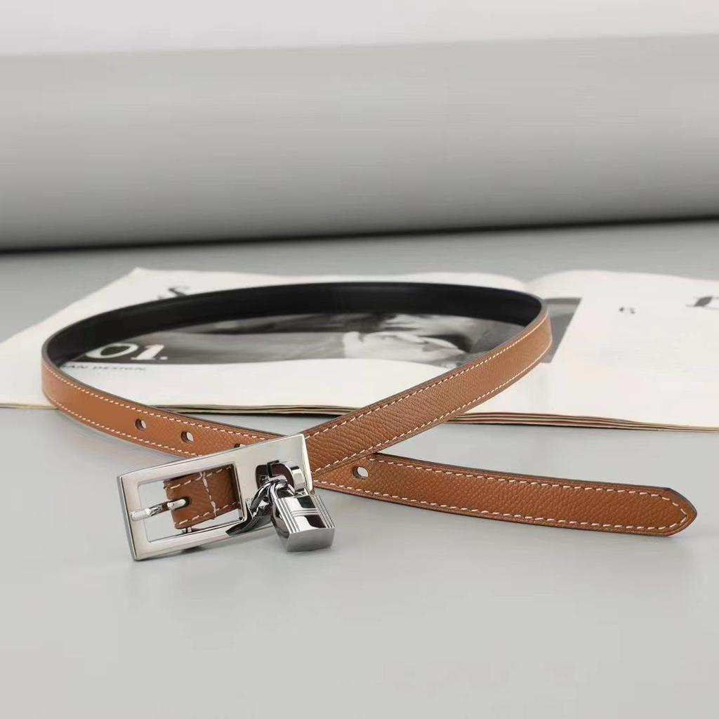 Curea de piele naturală pentru femei, cu cataramă cu pin și lacăt, din piele de vacă, pentru blugi și costume