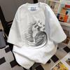 Summer Pure Cotton Women Cute Cartoon Cat Print T-Shirt Harajuku Round Neck Oversize Casual Y2K Tops Young Girl T Shirts Streetwear