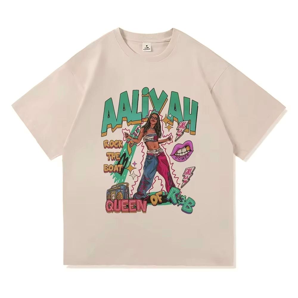 Aaliyah Queen of R&B Graphic T-Shirt Vintage Hip Hop Cartoon Portrait T-Shirt Men Women Vintage Retro Vintage Graphic Oversized T Shirt