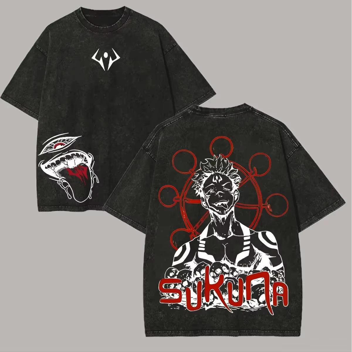 

Ryomen Sukuna new cotton TShirt Jujutsu Kaisen Men Acid Wash Mahoraga Wheel Anime Streetwear King of Curses Vintage Tee M