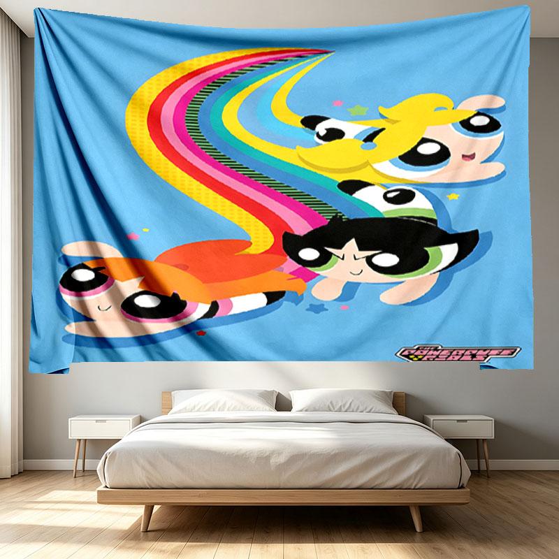 The Powerpuff Girls Print Tapestry - Portable Wall Decor Cloth, for Home, Dorm, Travel, Bedroom, Living Room - Ideal Birthday Housewarming Gift
