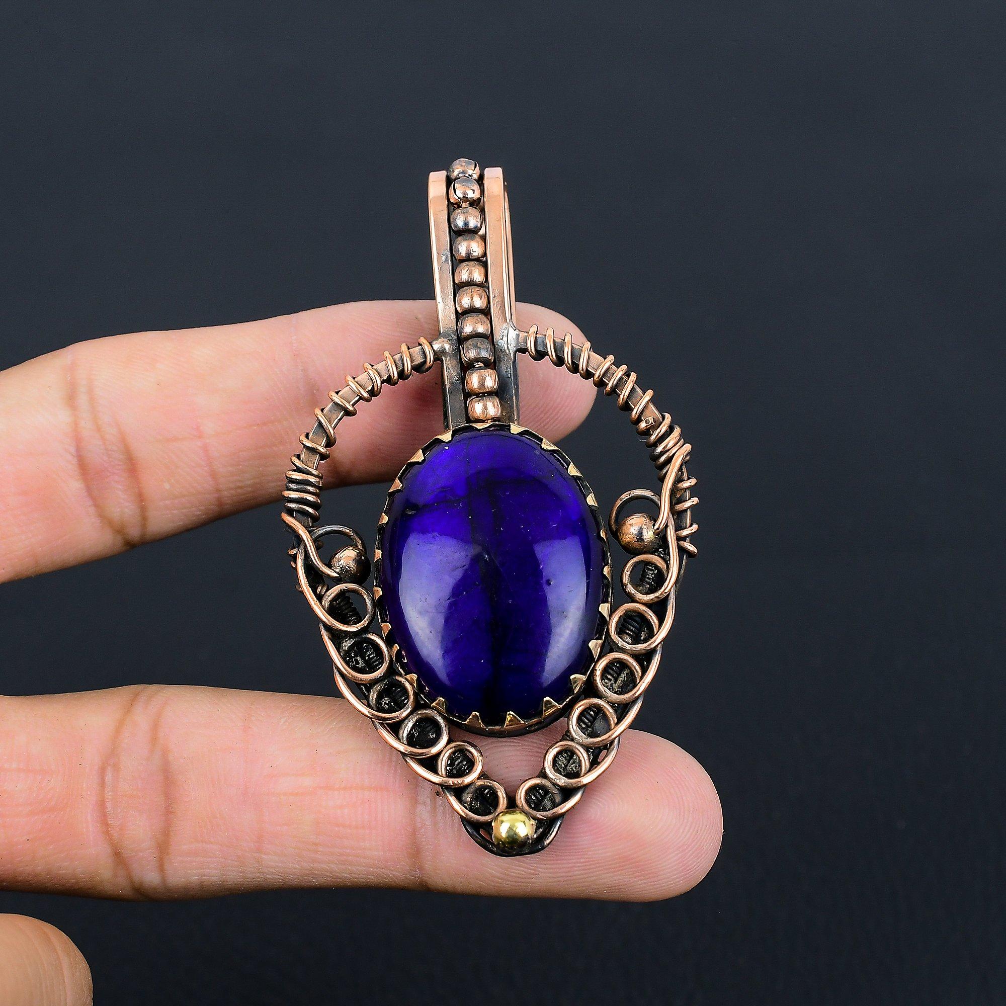 

Уникальный синий блестящий лабрадорит, драгоценный камень, кулон ручной работы из чистой медной проволоки, обернутый ювелирными изделиями 2.95 Inches синий