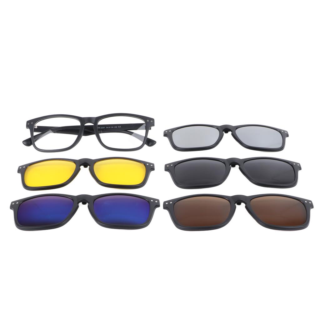 Magnetic Clip On Sunglasses UV Protection TR Rectangular Frame Stylish Clip On Night Driving Glasses 5 Clips