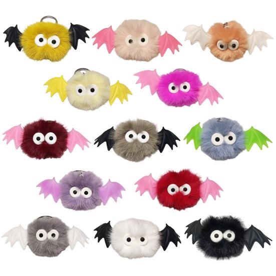 Holiday Gift for Men Halloween Bat Plush Keychain, Cute Devil Furry Pendant Funny Bag Decoration Keys, Vintage Silver Alloy Key Ring, Spooky