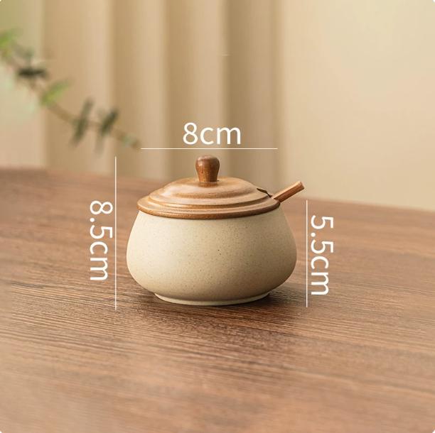Ceramic seasoning jar set sugar and salt jar with lid large capacity food storage box kitchen container Stoneware airtight jar