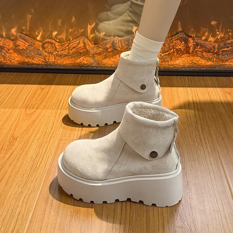 Women's Large Size Thickened Winter Warm Fur One Snow Boots Thickened Lining Ankle Boots Non-slip Hiking Sports Big Head Cotton Shoes