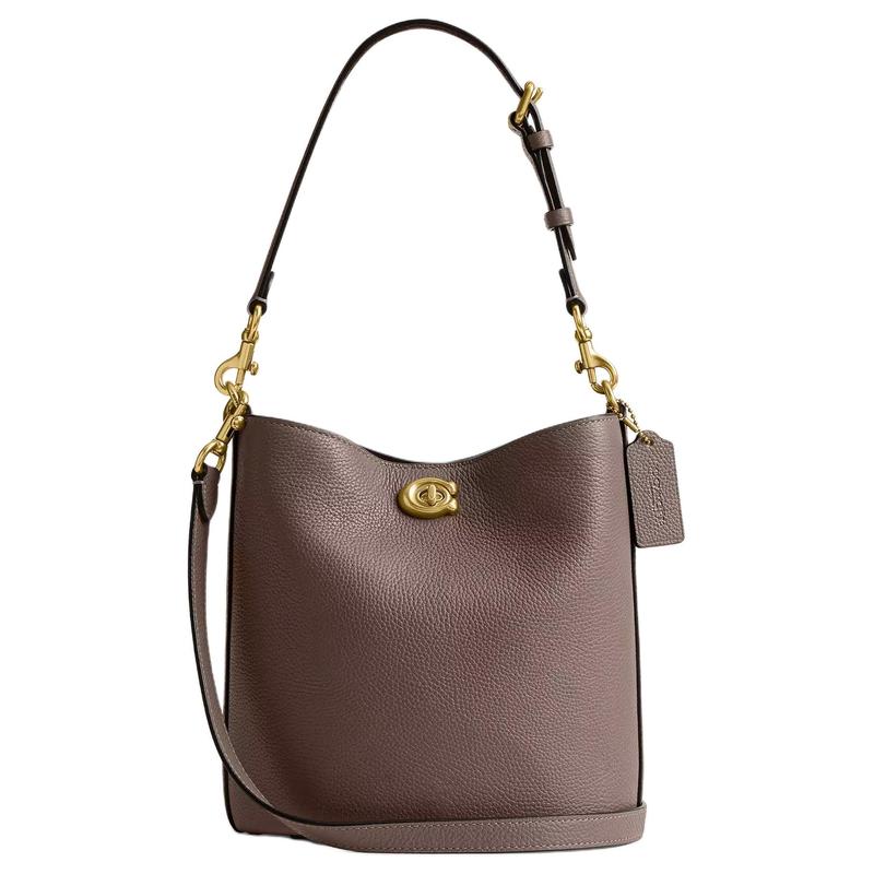 

COACH Willow 21 Logo Lock Closure Leather Bucket Bag Handle Crossbody Shoulder Bag Small Women s Brass and Black Stone чорний
