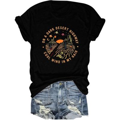 KKG Adventure Shirts Women Retro Desert Highway T-Shirt Funny Nature Graphic Tee Casual Cotton Short Sleeve O-Neck Tee Tops