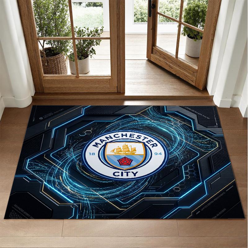 Manchester City Design Crystal Velvet Rug Soft Decorative Mat for Bedroom Entrance