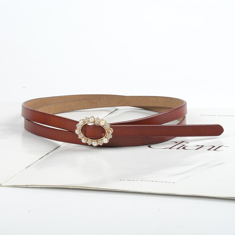 A Slim Belt for Women with Inlaid Pearls, A Simple, Hole-free, Knotted Belt Paired with Casual Pants and A Dress for Women