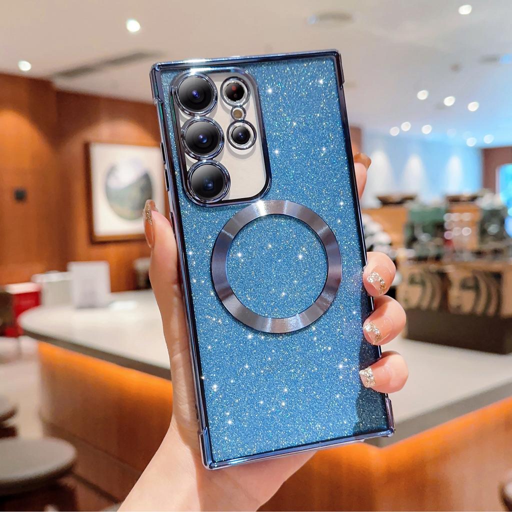Para Capa Samsung Galaxy S23 Ultra Galvanizada Glitter TPU Transparente Capa de Telefone Compatível com MagSafe