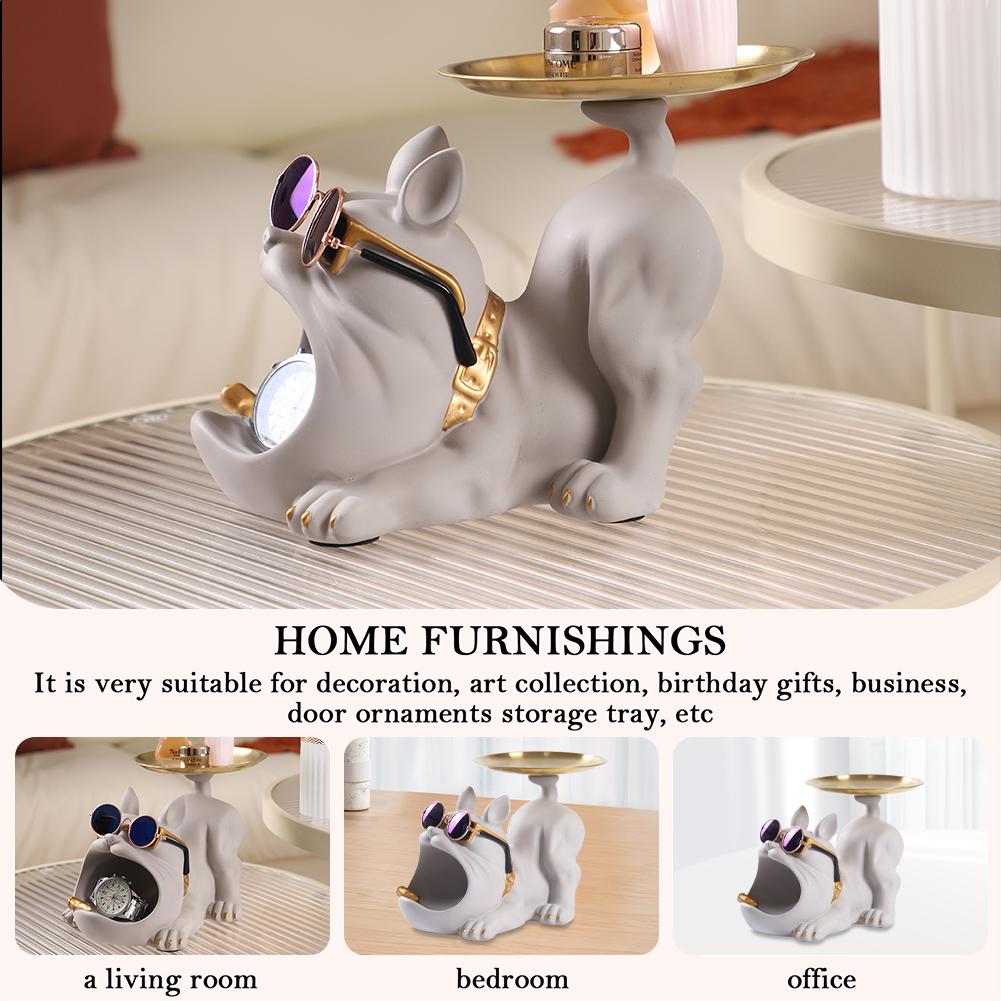 Decorative Magnate Pitbull Statue Resin Crafts Animal Sculpture Storage Tray for Living Room Hallway Home Decoration
