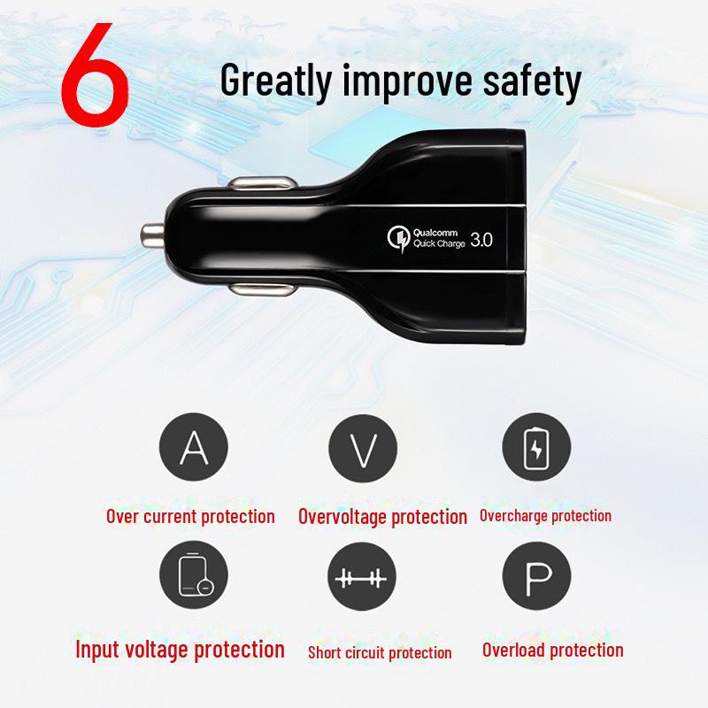 48W QC3.0 Dual USB & Type-C PD Car Charger with 5V/7A One-to-Three Cigarette Lighter Adapter