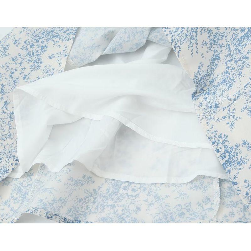 Kaslead New Arrival Women's Fashion Style Fashion French Drawstring Waist Blue and White Porcelain Printed Short Suspender Skirt