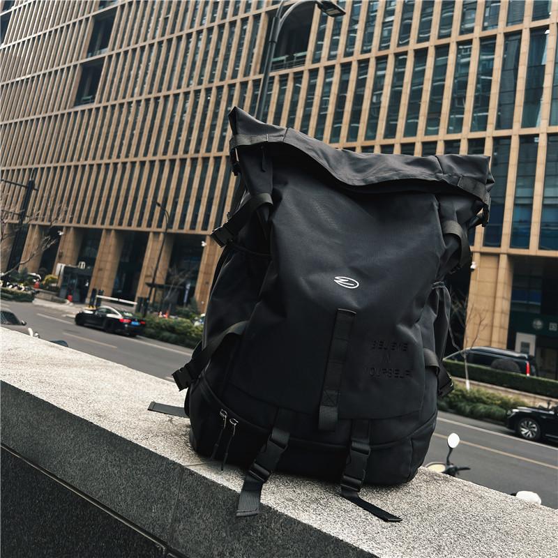 

l backpack, large-capacity junior high school student schoolbag, the same style for men and women, trendy cool backpack, simple travel bag чорний