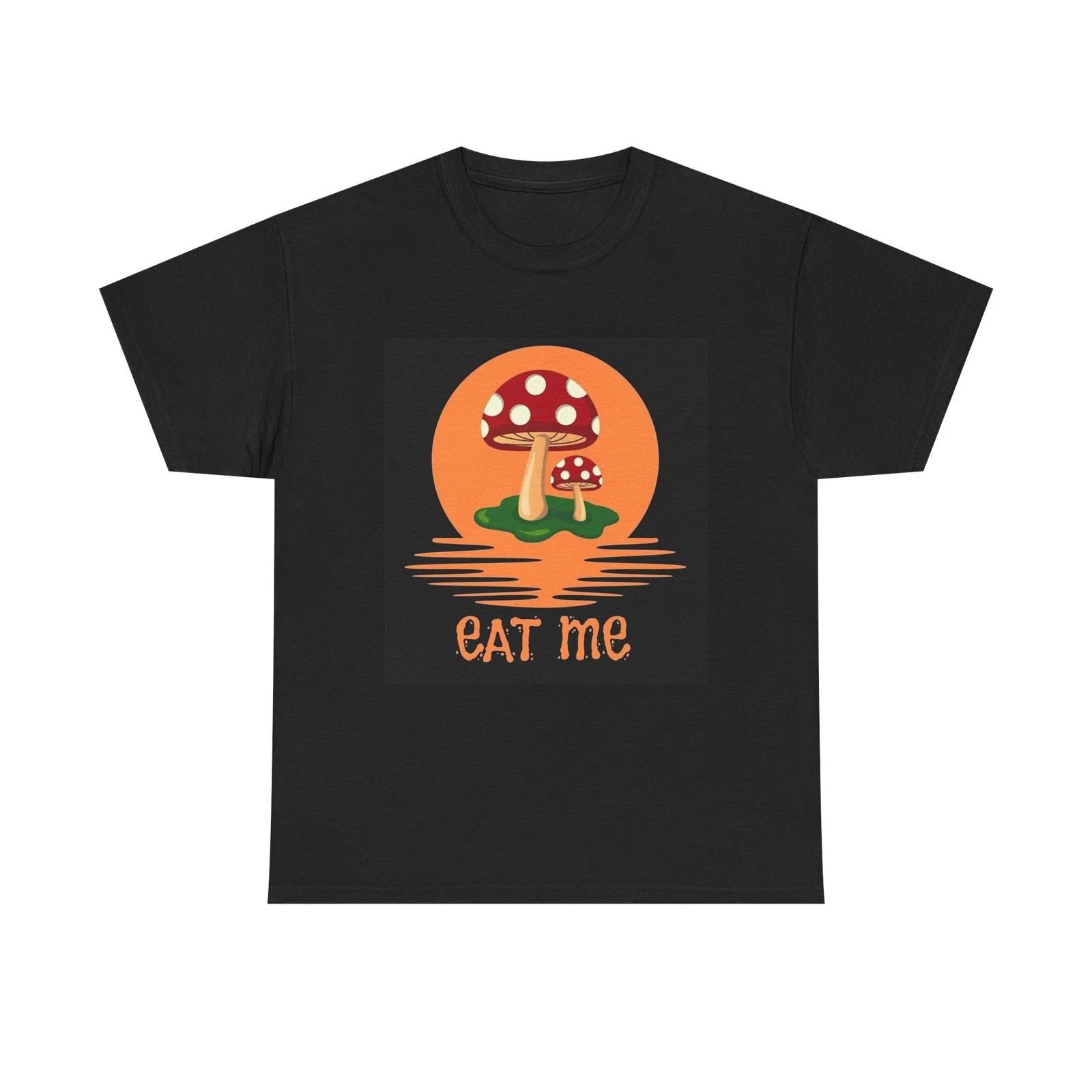Trippy Mushroom Eat Me Caps Tshirt Mystical Graphic Vibe Unisex Heavy Cotton Tee L