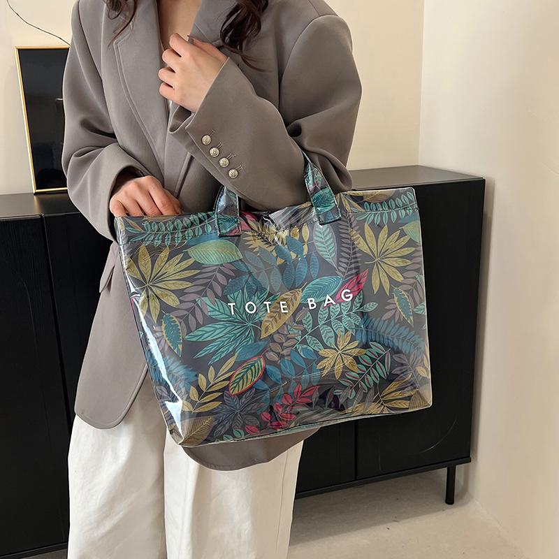 Women's PVC Tote Bag Floral Print Waterproof Fashion Shopping Bag