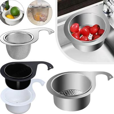 1pc Stainless Steel Sink Removable Strainer Basket Kitchen Drain Basket Filter Home Vegetable Wet Dry Hanging Drain Rack