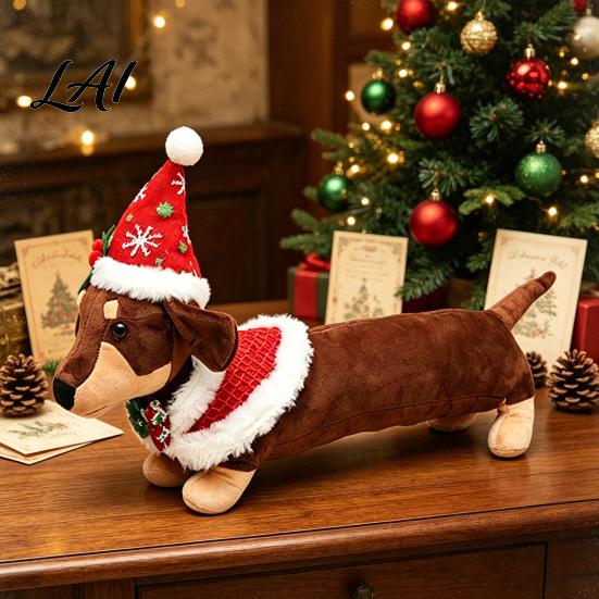 Holiday Themed Soft Toy Christmas Dachshund Plush Toy Cute Dog Stuffed Animal with Santa Hat Sweater Sweater Decor Ornament for Home Shelf Display,