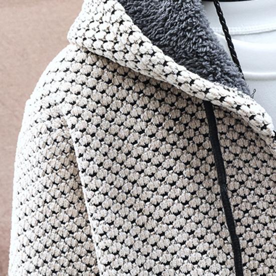 Suéter con capucha Otoño Invierno Espesar Manga Larga Cordón Forro de Felpa Longitud Media Chaqueta de Punto Ropa de Calle