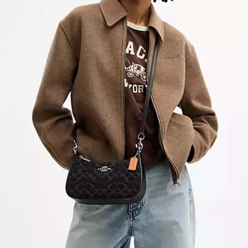 Coach Teri 24 Removable Shoulder Strap Denim And Leather Medium Shoulder Bag Women Shoulder Bag Black CDE43-SVBK