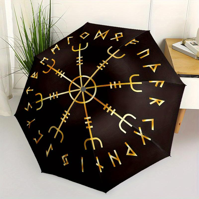 Viking Vegvisir Compass Norse Symbo Umbrella, Portable 3-Fold Compact Umbrella,Christmas Gift ES401