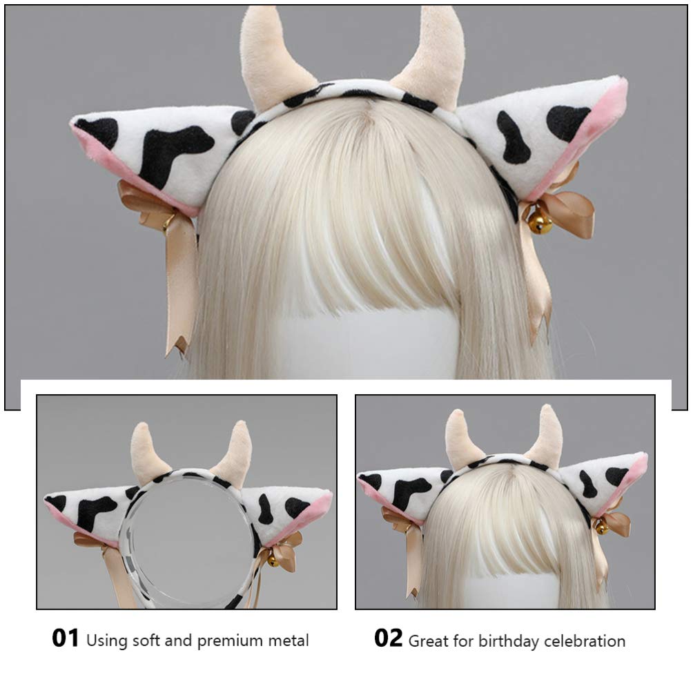 Frcolor Plush Cow Headband Bowknot Bell Cow Ear Horn Hair Hoop Festival Stage Performance Animal Cosplay Ornament Party Favors