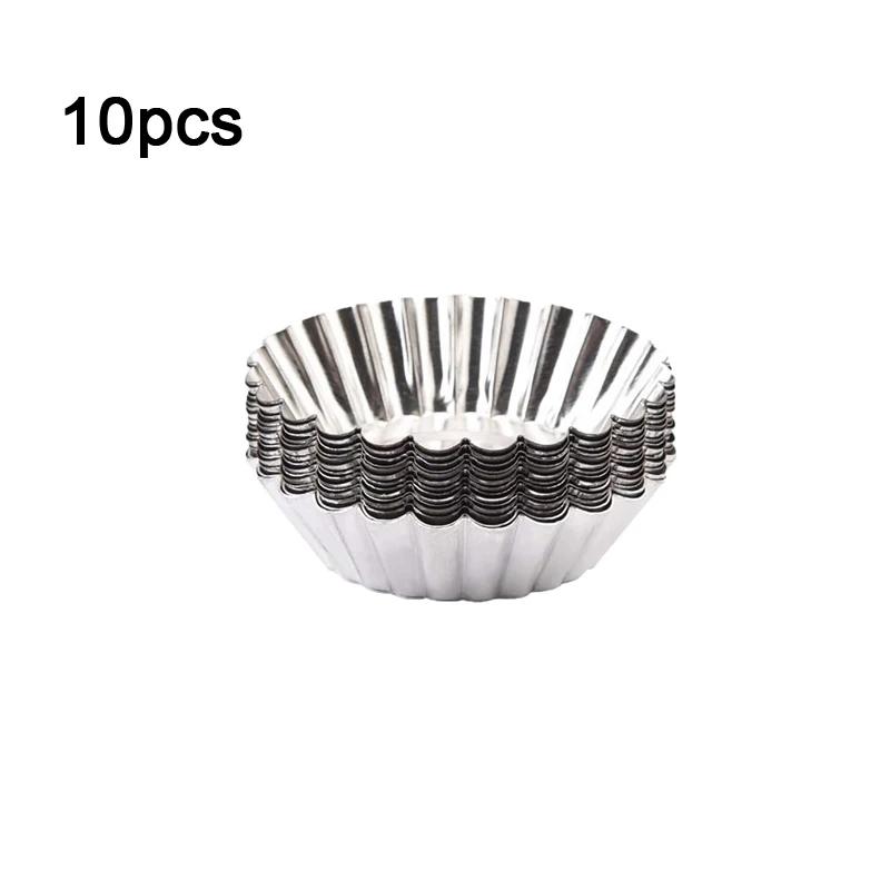 10/20Pcs Reusable Stainless Steel Egg Tart Mold Stainless Steel Cupcake Egg Cookie Pudding Mold Astry Tools Baking Accessories