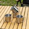 250/350/500ML  Camping Cup Portable Carabiner S Outdoor Water  Mug with Foldable Handle Kitchen DrinkwareStainless Steel
