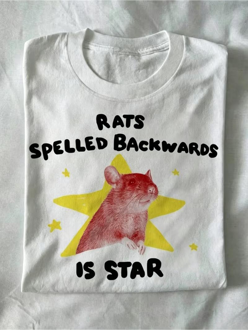 Rats Is Star Print T-shirt Funny Quirky Graphic Short Sleeve Tops Men Women Casual Loose Street Daily Wear Tee Trendy Streetwear S