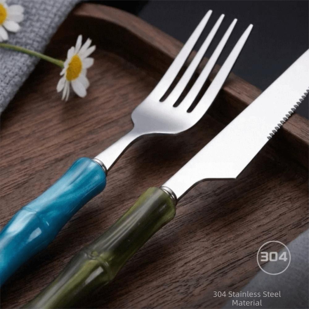 Bamboo Shape Handle Fork and Spoon 304 Stainless Steel Bamboo Handle Cutlery Home Kitchen