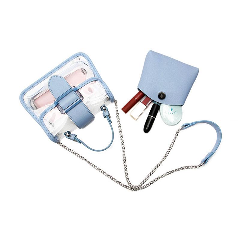IELGY Fresh And Sweet Jelly Bag Girl Fashion Portable Magnetic Button PVC White Spring And Summer Ins Transparent Bag Chain Handbag Son-mother Bag