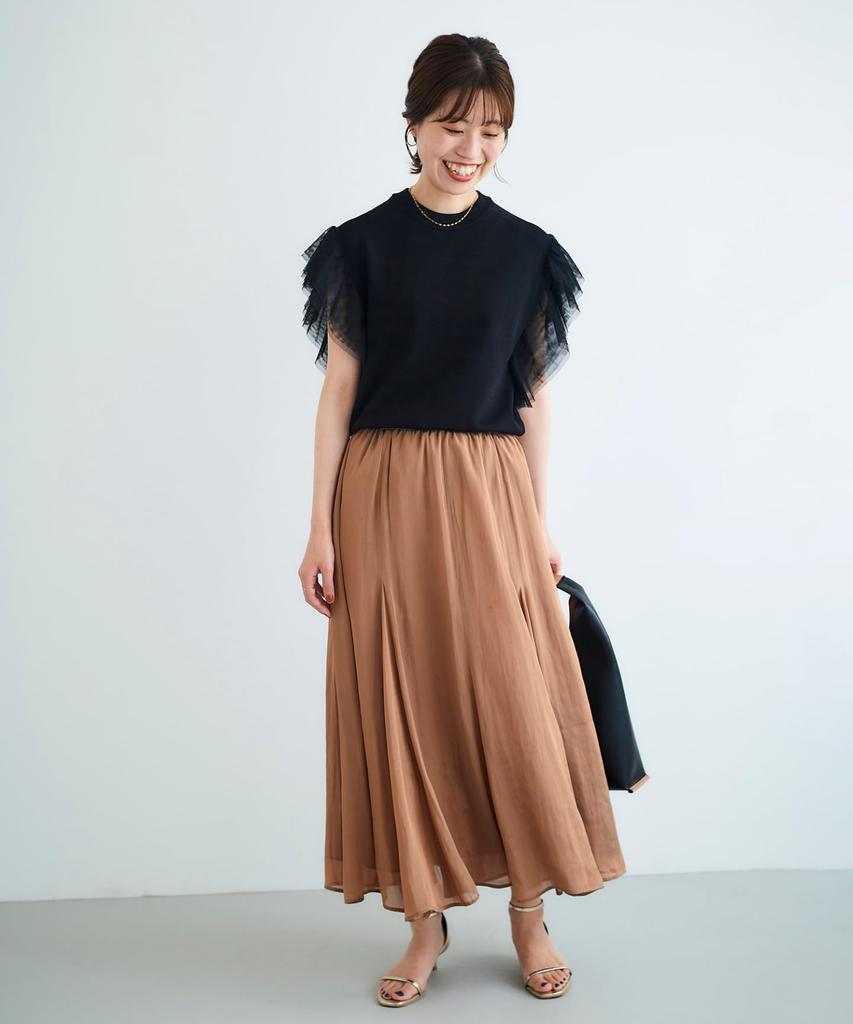Le Coeur Blanc Tulle Sleeve Knit 3037020803 Size 38 Beige